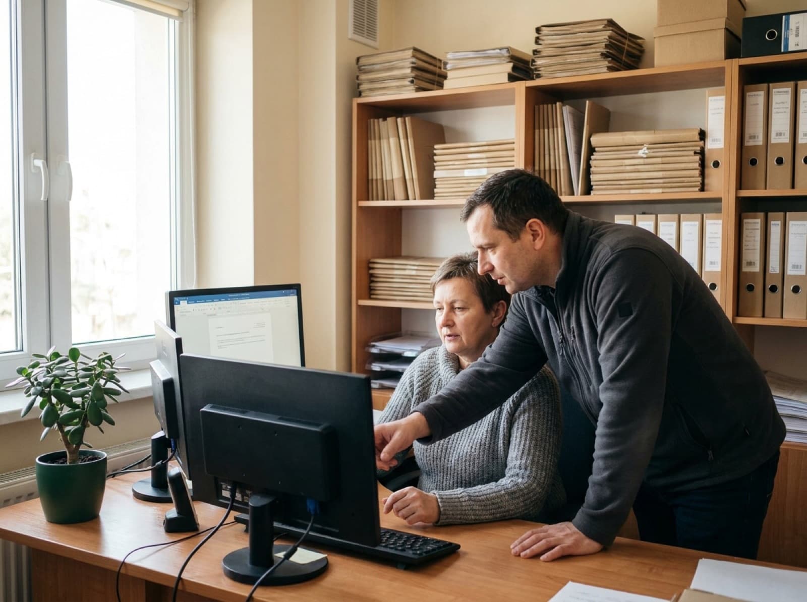 Księgowa i informatyk sprawdzają status faktury w KSeF
