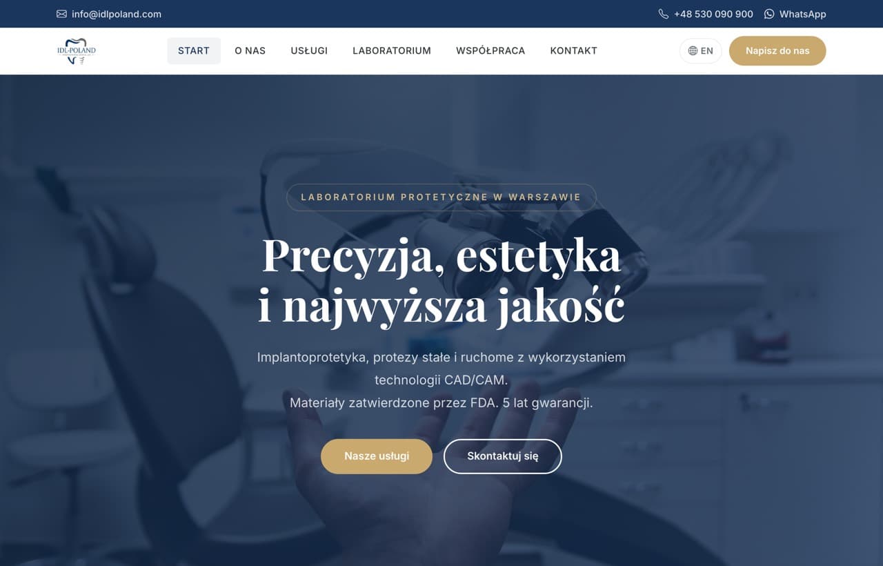 Strona IDL Poland - Laboratorium protetyczne w Warszawie, pracujące w technologii CAD/CAM dla gabinetów stomatologicznych.