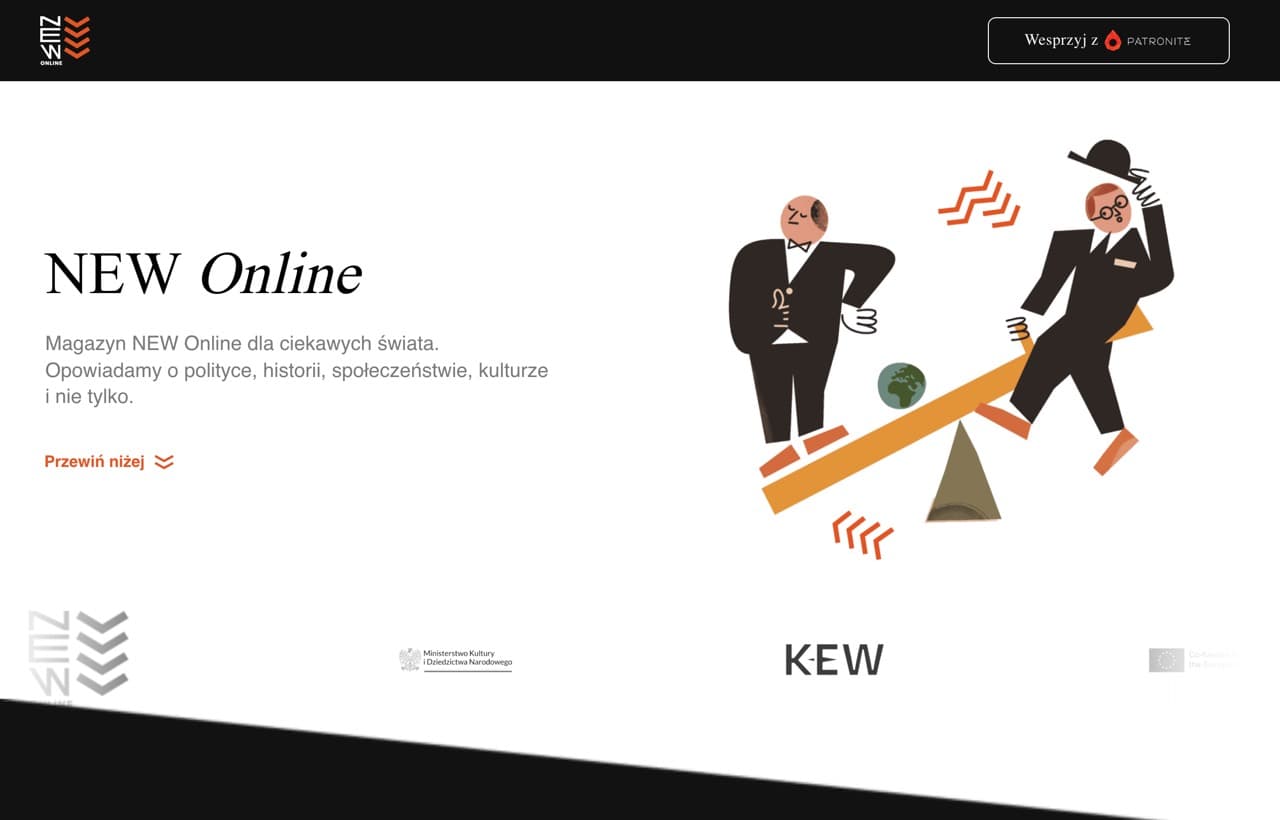 Strona NEW Online - Organizacja pozarządowa wydająca własny magazyn internetowy o polityce, historii i społeczeństwie.