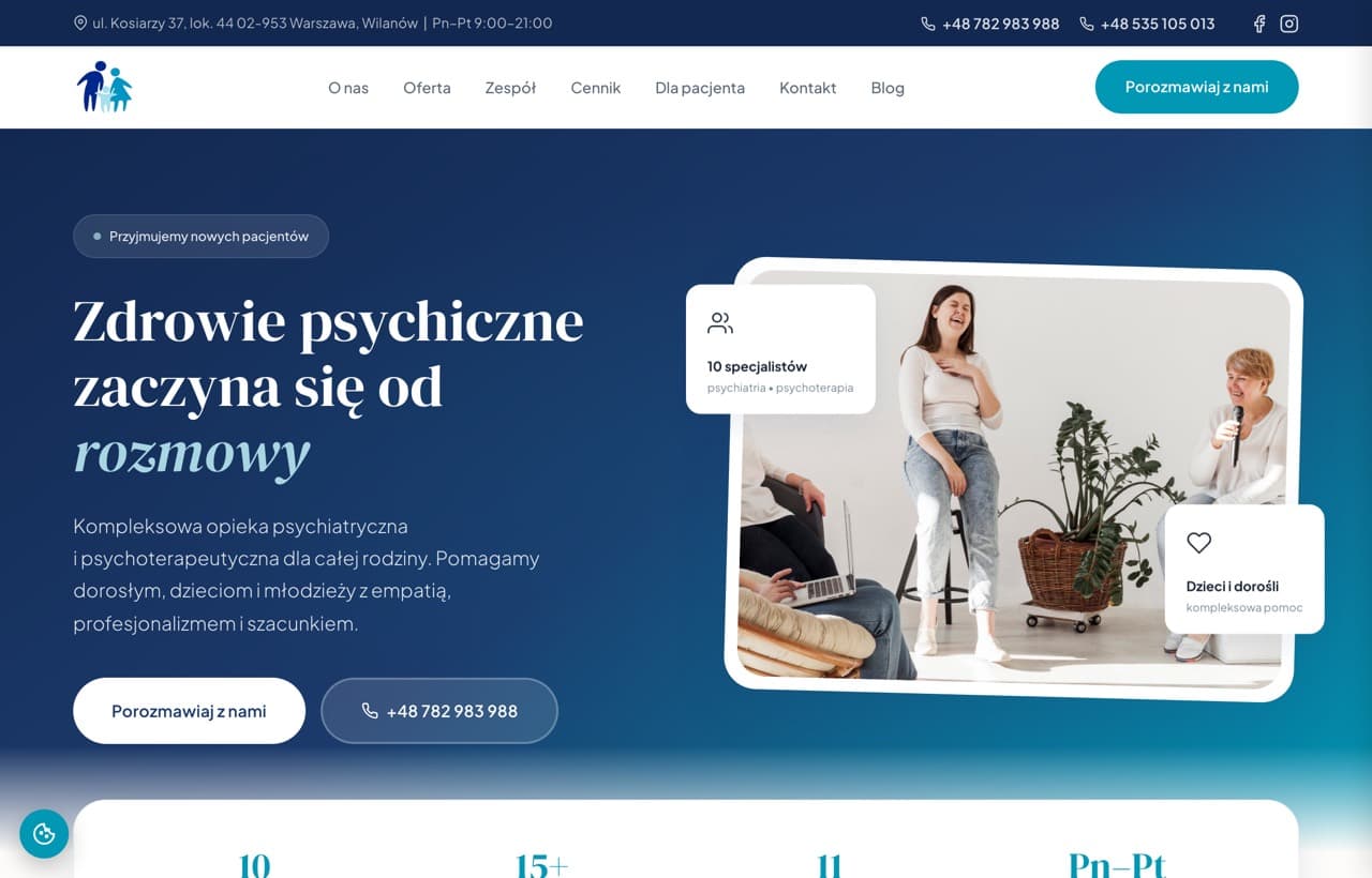 Strona Psychiatra i Psychoterapeuta Warszawa - Prywatna klinika psychiatryczna i psychoterapeutyczna na warszawskim Wilanowie, zespół dziesięciu specjalistów.